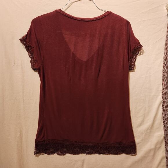 Jasper Conran Sz 8 Wine Red Pajama Top & Bottom Set Lace Trim Holiday Luxury PJs - Picture 8 of 16